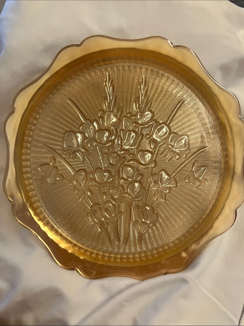 Jeanette Glass Iridescent Marigold Plate